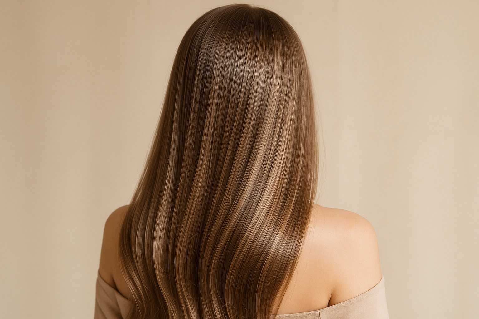Healthy hair,shiny hair ,realistic photo,for haircare shop,soft nude colours
